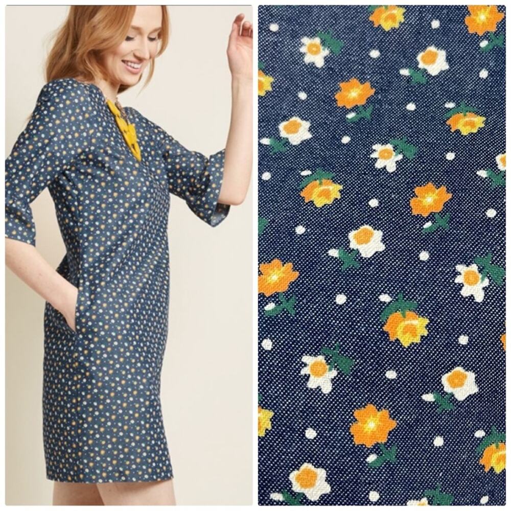 Modcloth Women's Crispy Combination Shift Dress‎ In Navy Floral Size Large